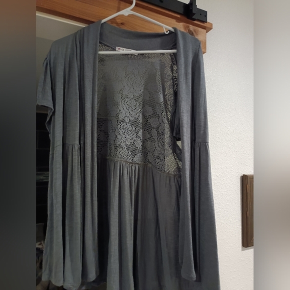 One Step Ahead Tops - One Step Ahead Charcoal Lace Cardigan